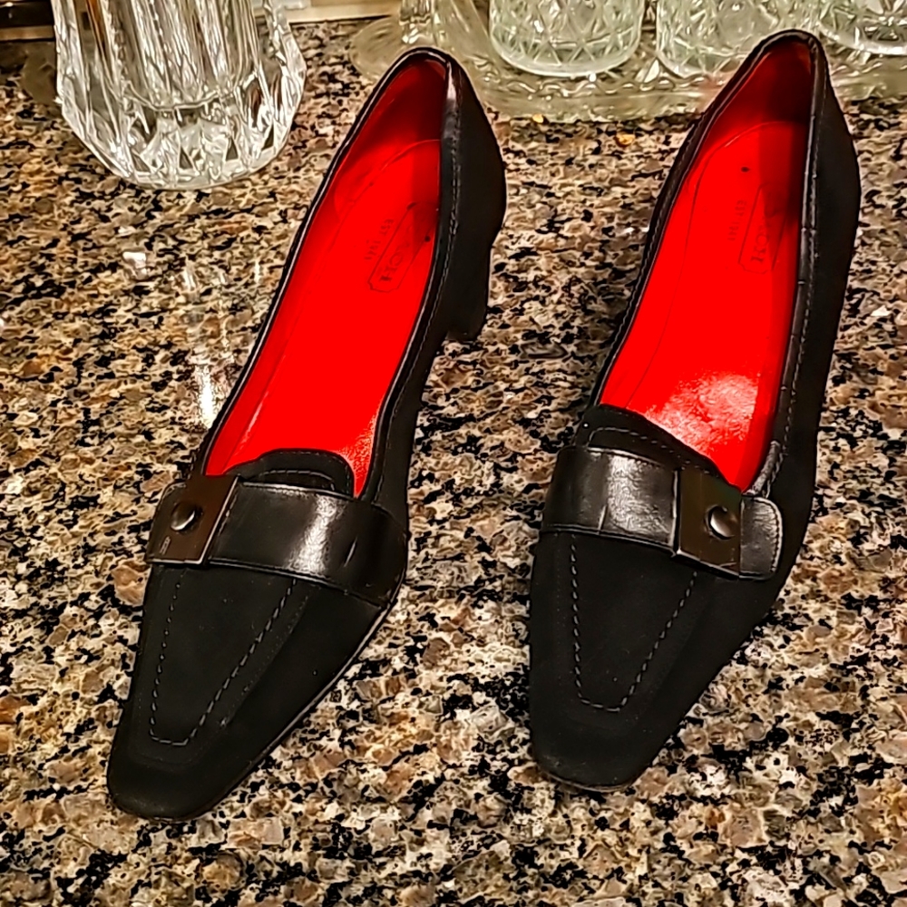 Coach Designer Suede Shoes, Sz 8.5, Black, Loafers, 1.5" Haley Thick Heel